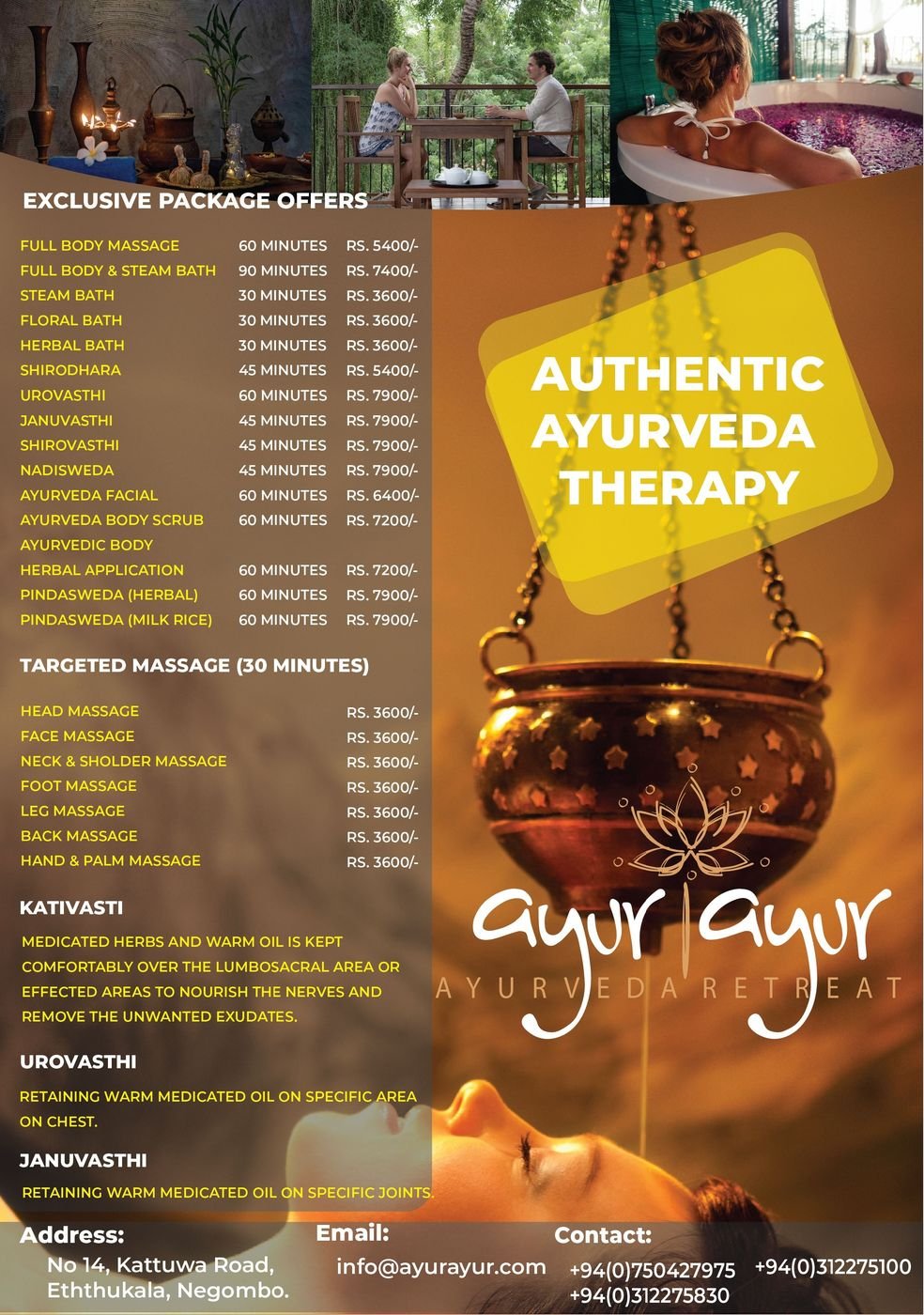 Ayurvedic treatment price list